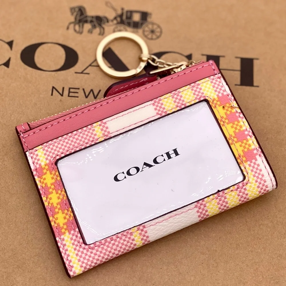 Coach Mini Skinny ID case Small wallet with Garden Plaid print